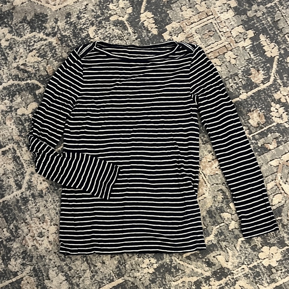 Striped Navy and White Linen Long Sleeve Top